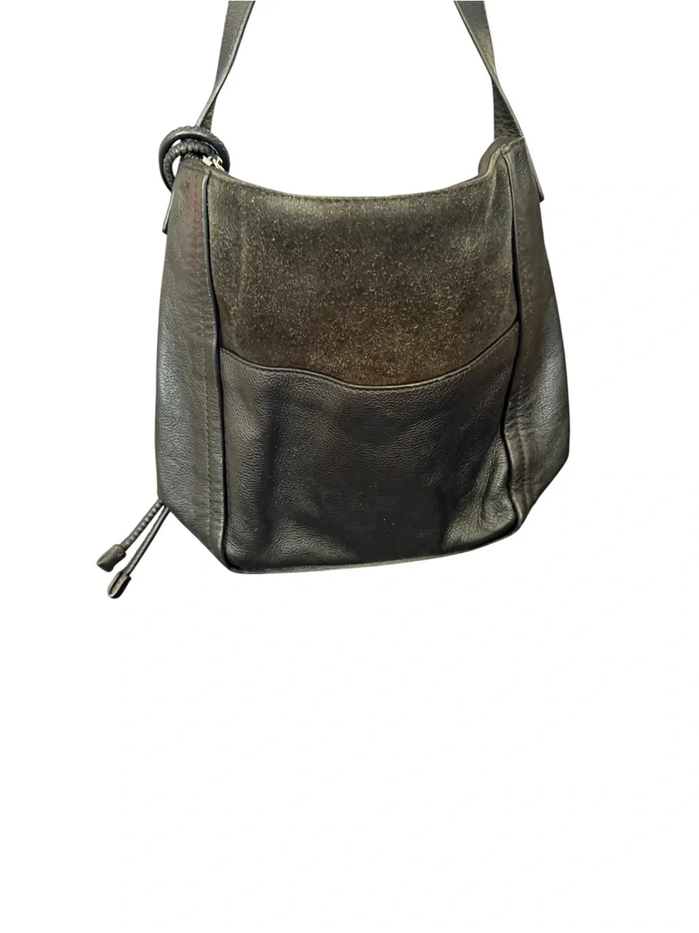 Vince Camuto Black Pebble Leather Shoulder Bag with Knot Detail